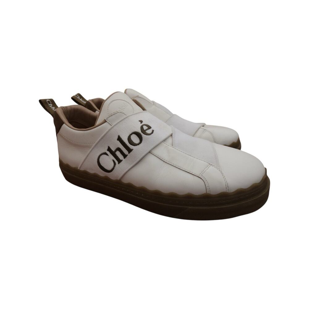 Chloe Lauren White Leather Logo Strap Sneakers Size 40